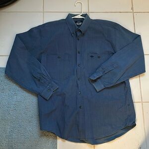 Dockers Levi’s vtg wrinkle-free stiff long sleeve blue button down shirt Sz M